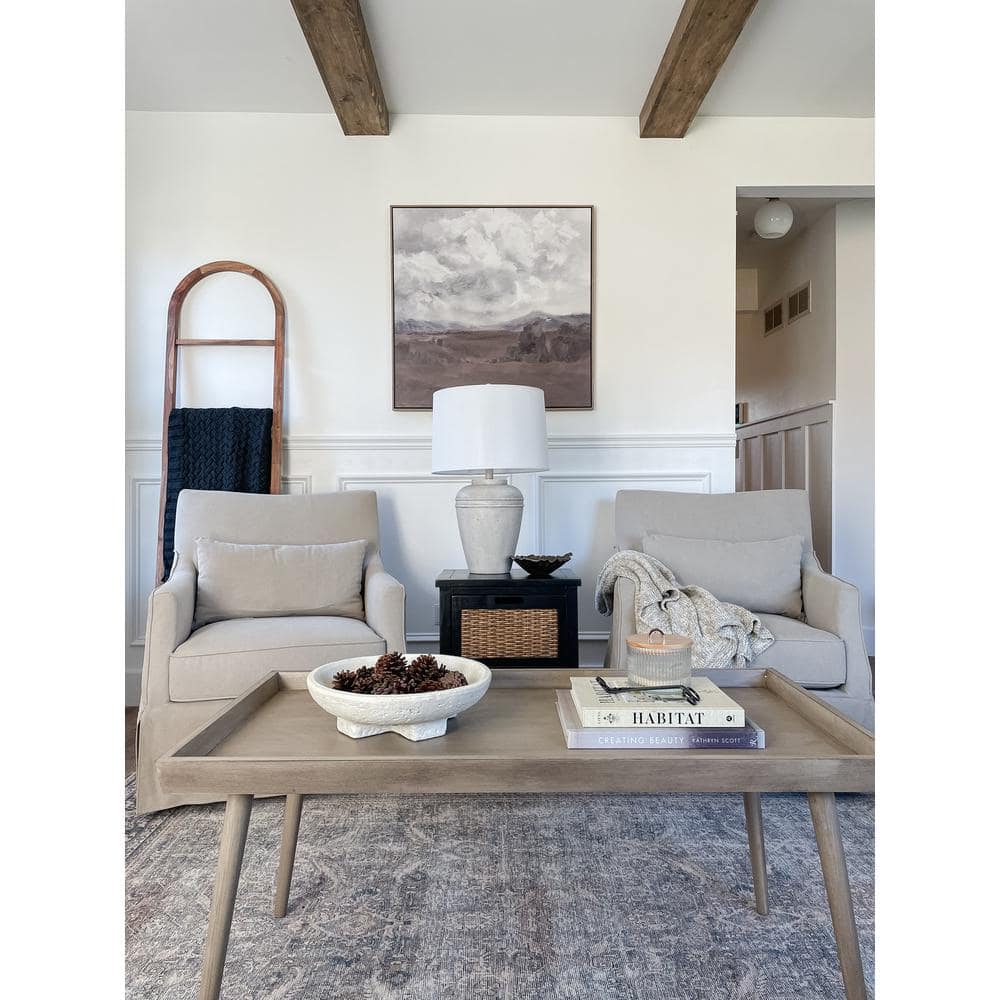 Transitional Desert Brown Pine Wood Rectangular Coffee Table with Tray