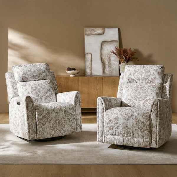 Arnold Beige Powered Polyester Full Motion Recliner with Duel Motor Headrest and Footrest Seperate Control (Set of 2)