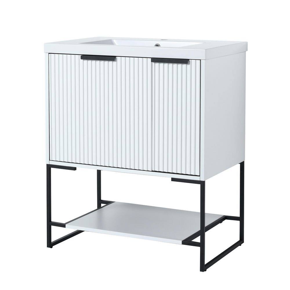 29.5 in. W x 18.1 in. D x 35 in. H in White Resin Vanity Top Freestanding B