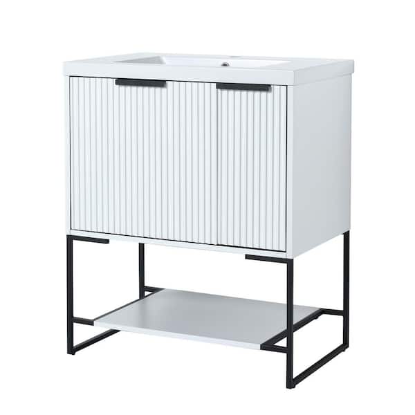 Unbranded 29.5 in. W x 18.1 in. D x 35 in. H in White Resin Vanity Top Freestanding Bathroom Vanity with Resin Basin Top