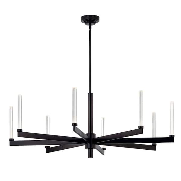 Sycara 48.5 in. 8-Light Integrated LED Black Modern Crystal Chandelier for Dining Room