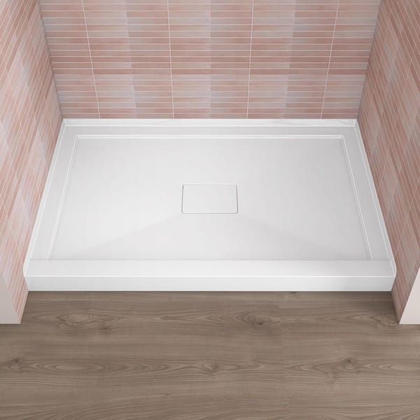 42 in. L x 34 in. W Acrylic Single Threshold Alcove Shower Pan Base Rectangular Shower Tray with Center Drain in White