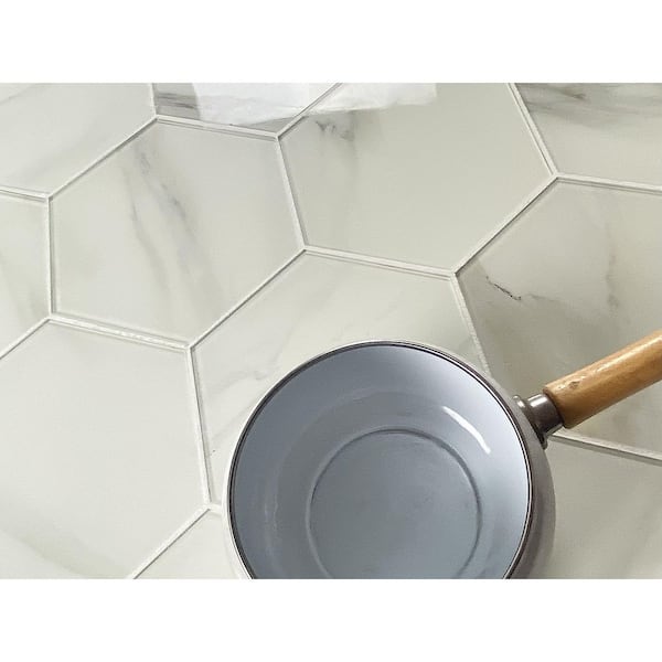Abolos Nature 72-Pack Calacatta White/Glossy 4-in x 8-in Glossy Glass Marble Look Wall Tile