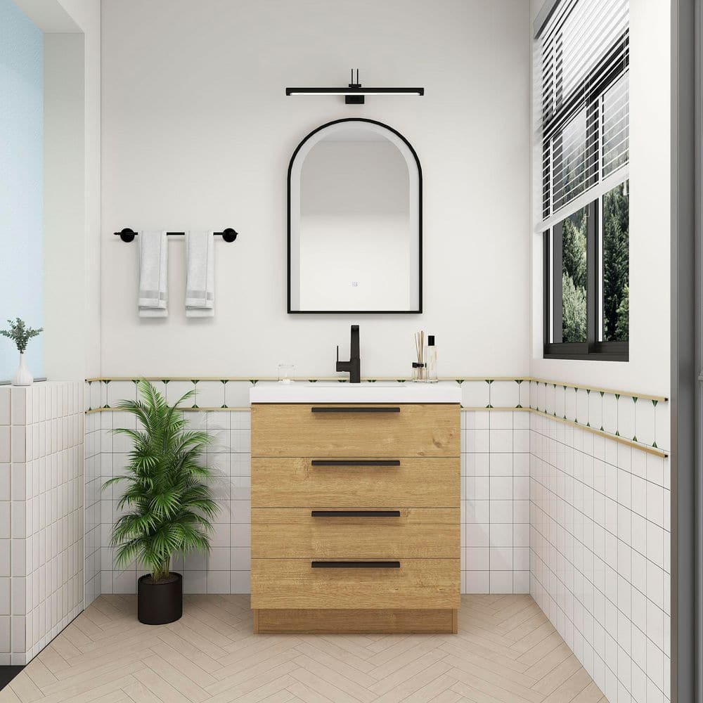 Carla 30 in. W x 20 in. D x 35 in. H Single Sink Freestanding Bath Vanity in Teak Oak with White Acrylic Top price history on PriceWatchPro