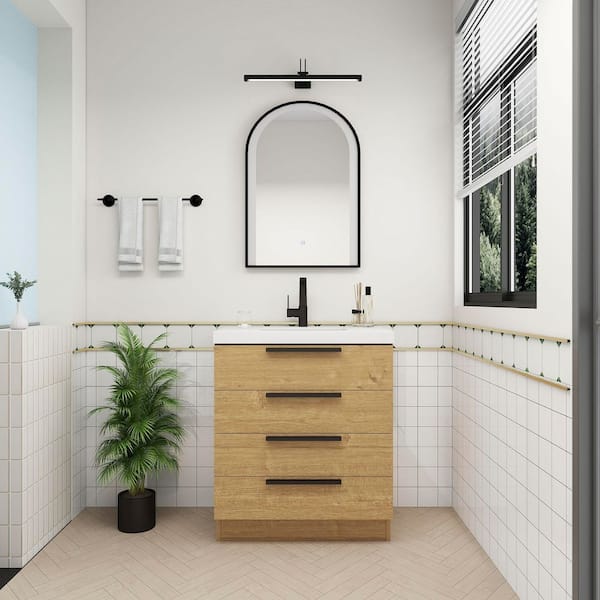 Carla 30 in. W x 20 in. D x 35 in. H Single Sink Freestanding Bath Vanity in Teak Oak with White Acrylic Top