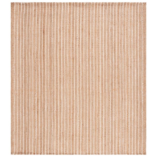 SAFAVIEH Natural Fiber Beige/Ivory 7 ft. x 7 ft. Woven Striped Square Area Rug