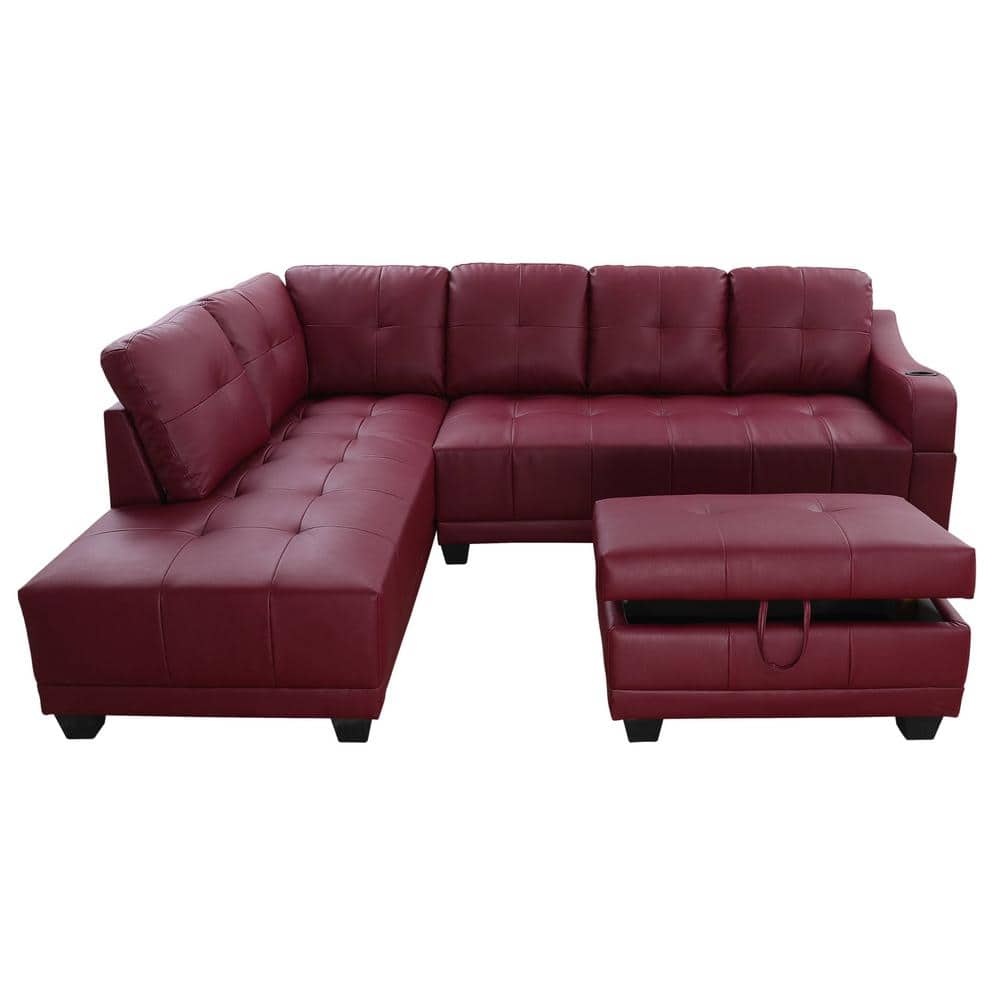 Star Home Living Bill 3Piece Red Faux Leather 3Seater LShaped Left