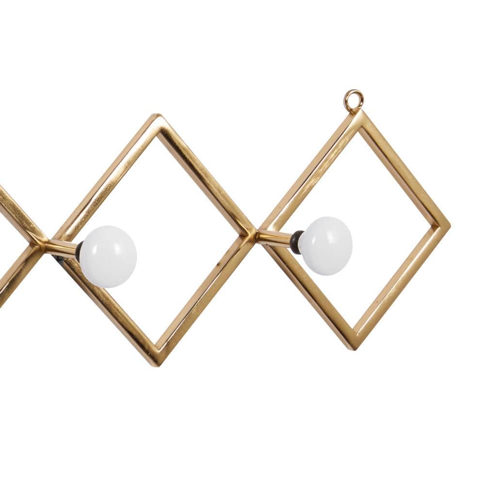 Gold Metal and White Ceramic Glam Wall Hook Set, 33.15 inches