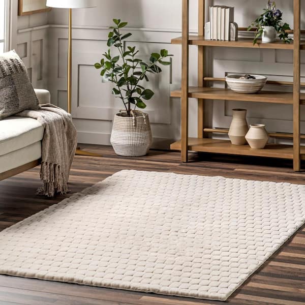 Nia Machine Washable Beige 2 ft. x 8 ft. Solid Runner Rug