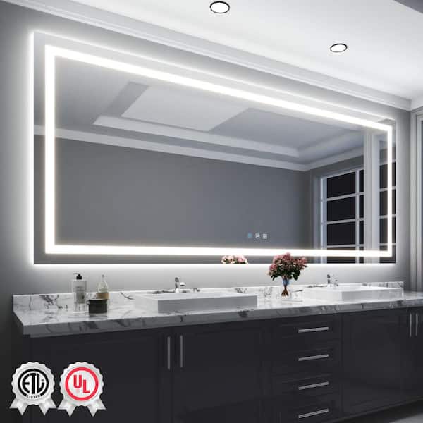 110 in. W x 48 in. H Rectangular Frameless Wall Bathroom Vanity Mirror with Backlit and Front Light