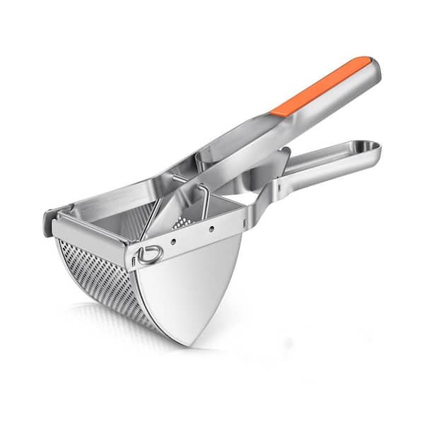 Stainless Steel Potato Ricer, Heavy Duty Orange Potato Masher with Fine Mesh for Smooth Mashed Potatoes