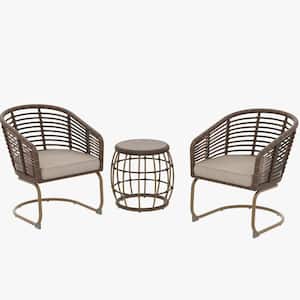 Rattan Wicker Outdoor Sectional Set with Table and 3.5 in. Thick Cushions