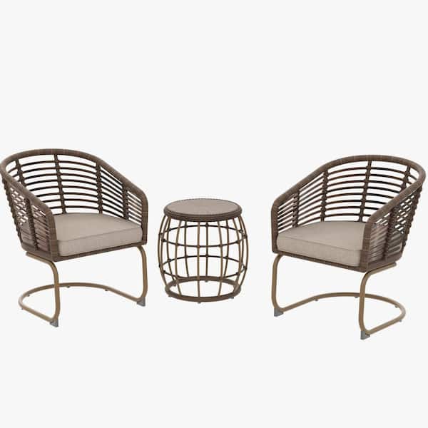 ITOPFOX Rattan Wicker Outdoor Sectional Set with Table and 3.5 in. Thick Cushions