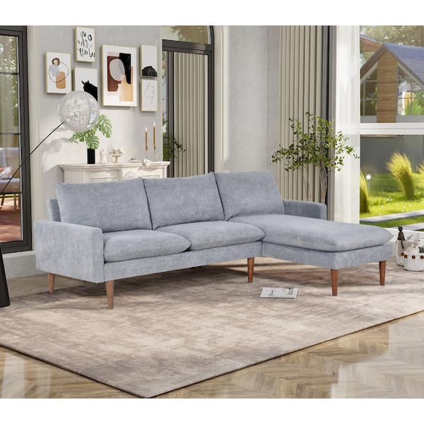 Harper & Bright Designs 86 in. Square Arm 3-Seat L-Shape Velvet Sectional Sofa in Gray with Cashmere Cushion