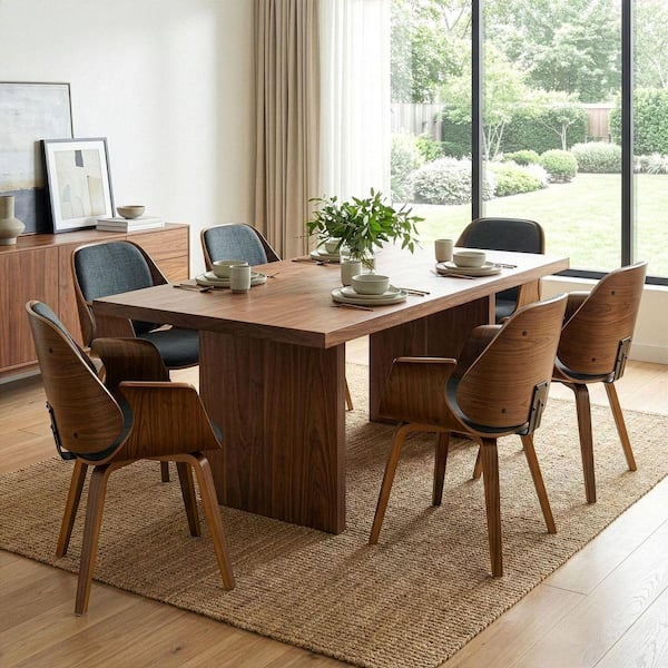 Glamour Home Amaya Walnut Finish with Charcoal Fabric Upholstery