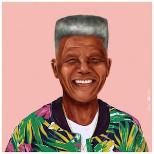 "Hip Nelson Mandela" Multi-color Free Floating Reverse Unframed Printed Tempered Art Glass Wall Art 24 in. x 24 in.