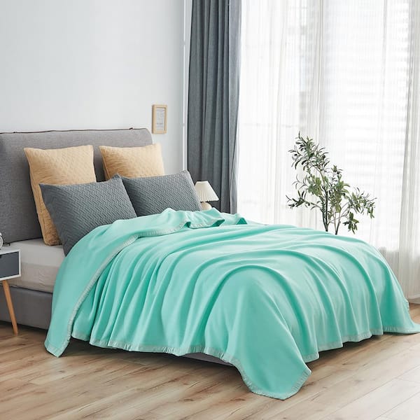 Robin Egg Blue Polyester King Fleece Blanket with Satin Binding Edges