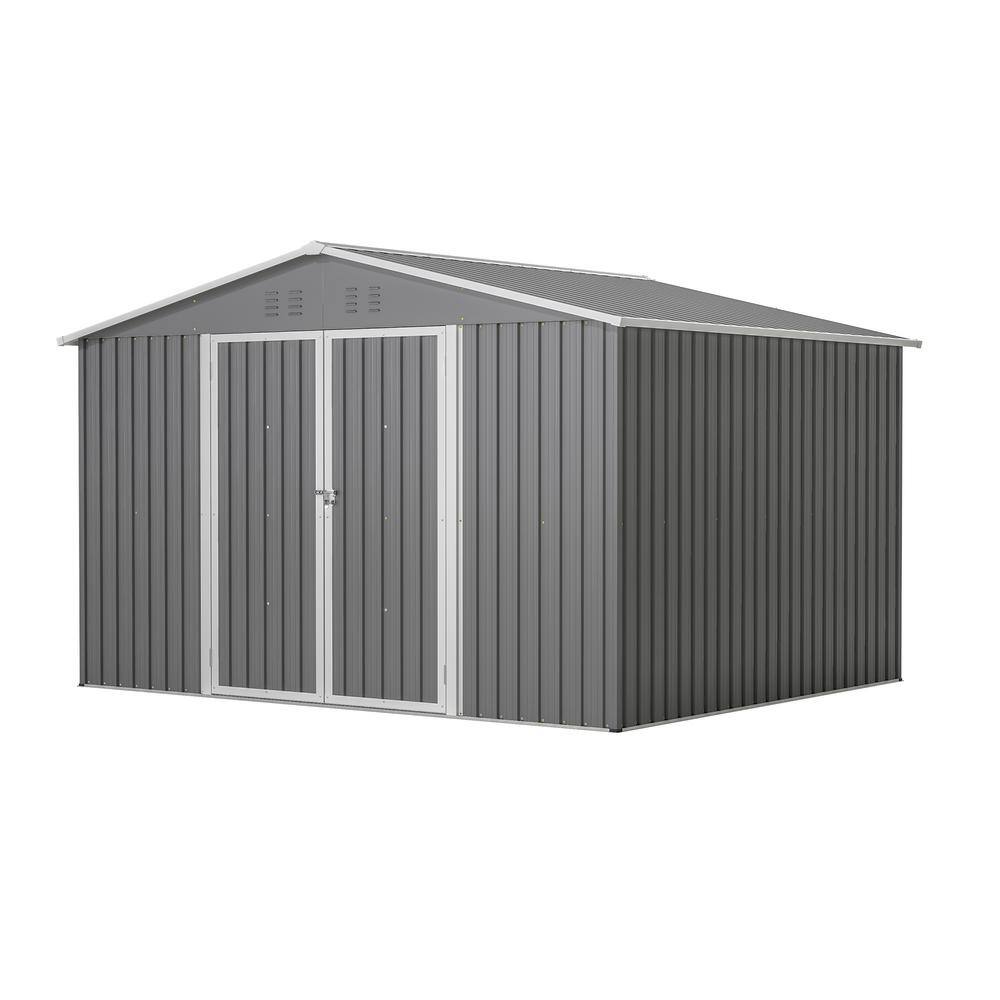 10' x 8' Gray Metal Double Door Storage Shed