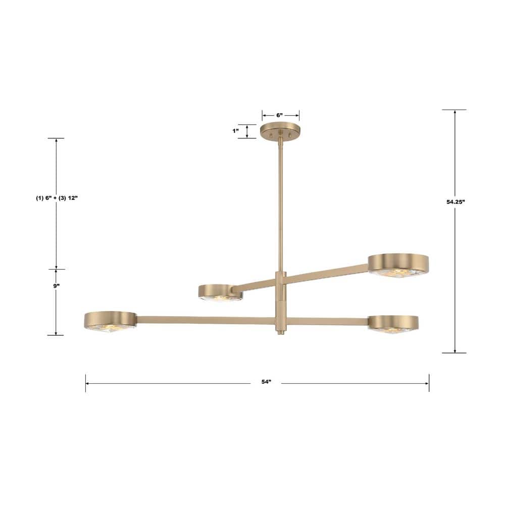 Modern Gold 4-Light Chandelier with Clear Glass Shades