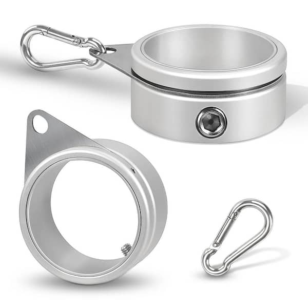 Angel Sar 2 in. Matte Silver Aluminum Alloy Flagpole Rings 360° Rotating Anti Wrap Flag Mounting Ring Clips (2-Pack)