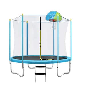 8 ft. Round Outdoor Recreational Trampoline for Kids in Blue