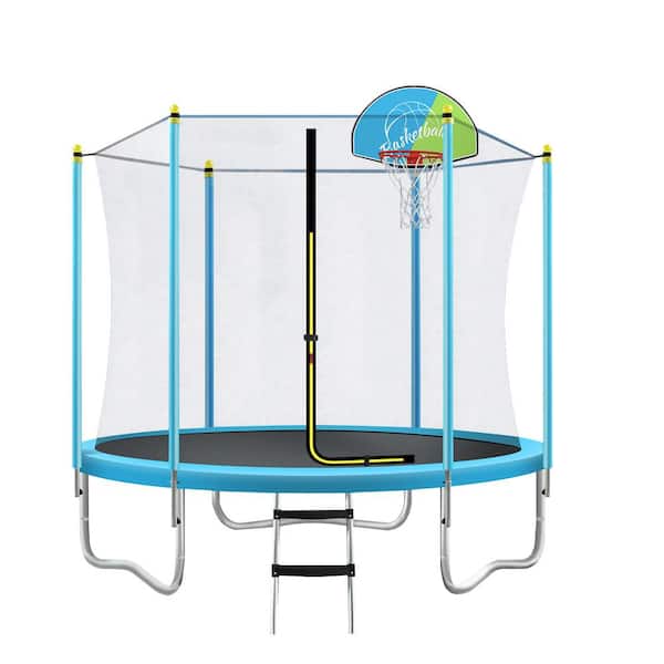 Flynama 8 ft. Round Outdoor Recreational Trampoline for Kids in Blue