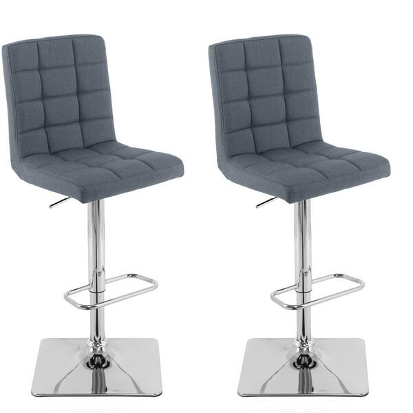 CorLiving Adjustable Height Blue-Grey Square Tufted Fabric Bar Stool (Set of 2)