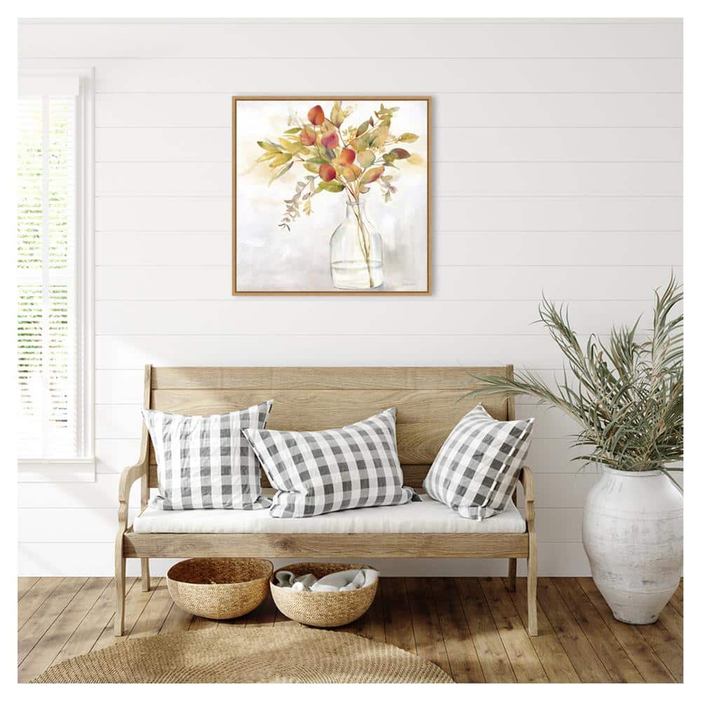 Eucalyptus Vase Fall I Watercolor Print on Canvas with Maple Frame