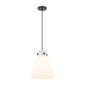 Newton Bell 100-Watt 1 Light Matte Black Shaded Pendant Light with Frosted glass Frosted Glass Shade