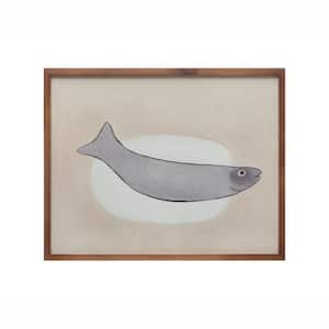 "Fish" Wood Framed Glass Home Wall Art Print 15.75 in. x 19.6 in. .
