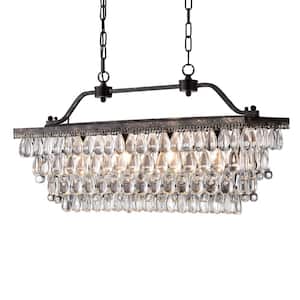 Chiara 4-Light Antique Bronze Rectangular Glam Chandelier with Clear Glass Hanging Teardrop Crystals