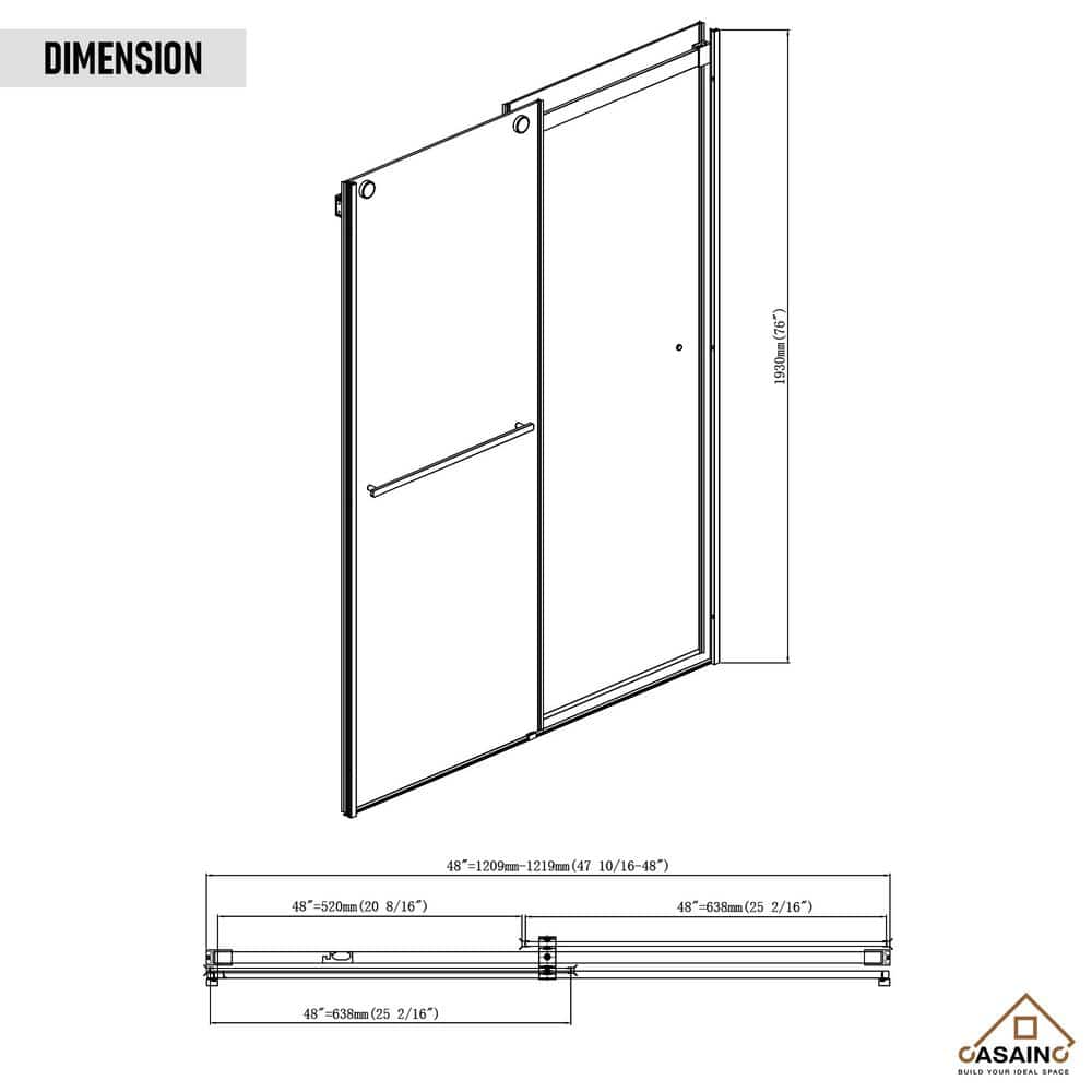 Nickel 48" W x 76" H Frameless Double Sliding Shower Door