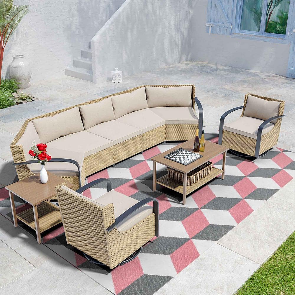 5-Piece Outdoor Patio Conversation Set with Beige Cushions, Seats 7, Includes Coffee Table price history on PriceWatchPro