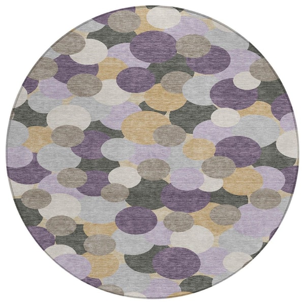 Chantille Machine Washable Indoor/Outdoor Abstract ACN2450 Plum 8 ft. x 8 ft. Round Rug