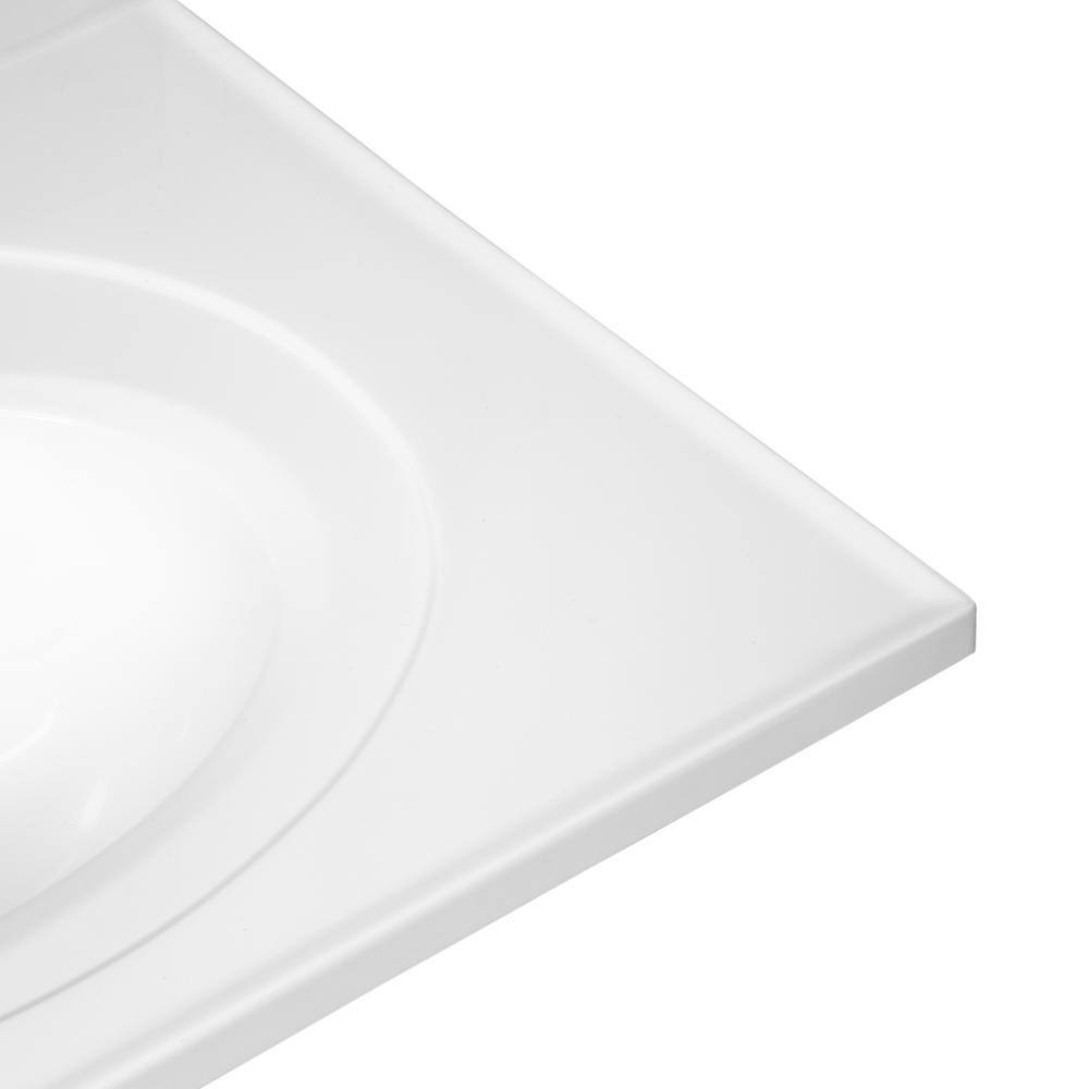 Solid White 61-Inch Double Bowl Composite Vanity Top with Backsplash