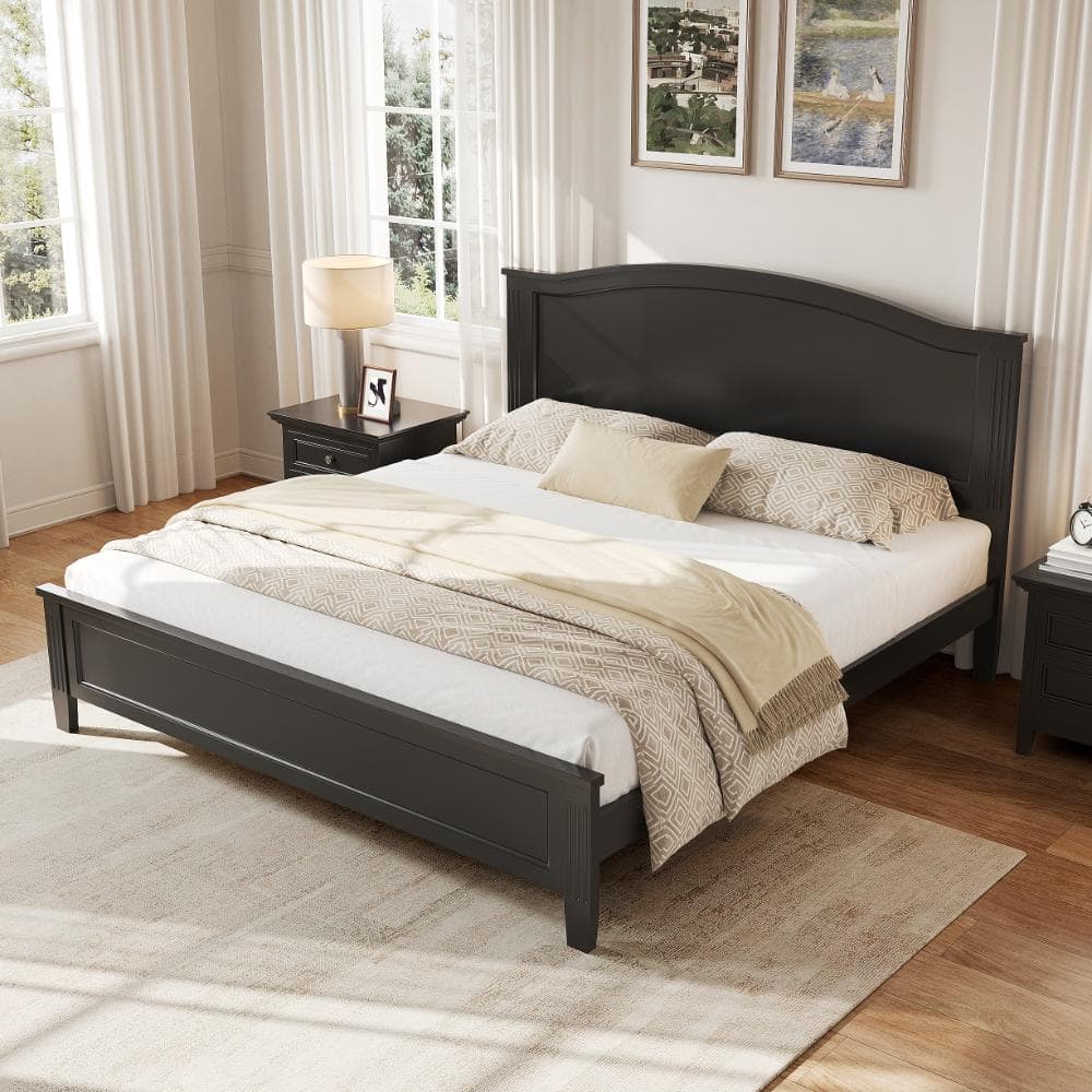 Black Wood Frame Queen Size Platform Bed with Wood Slat Support Legs price history on PriceWatchPro