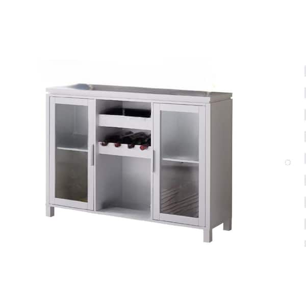 Signature Home SignatureHome Neiman White Finish Material Wood/Glass Table Height 30 in. Buffet Wine Rack