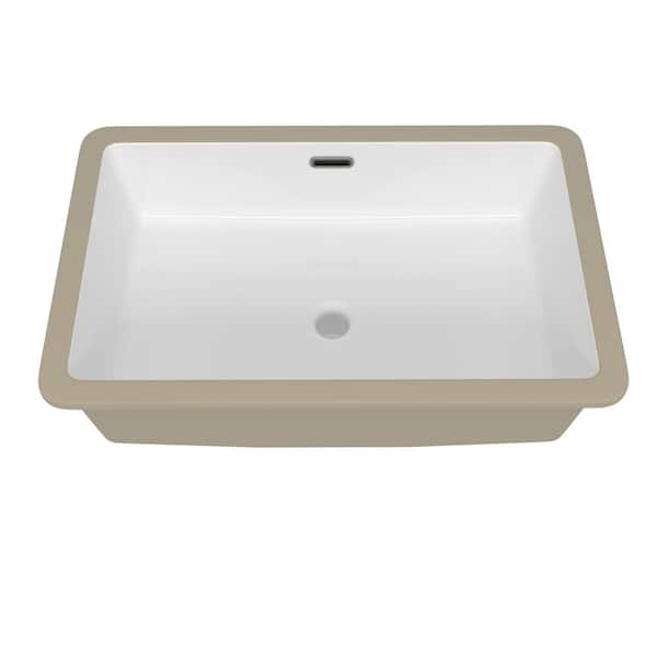 Getpro 24 in. Rectangle Undermount Bathroom Sink Ceramic Porcelain Vitreous China Vessel Sink in White with Overflow