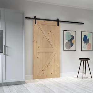 36 in x 84 in Spruce Wood Unfinished Sliding Barn Door with Hardware Kit