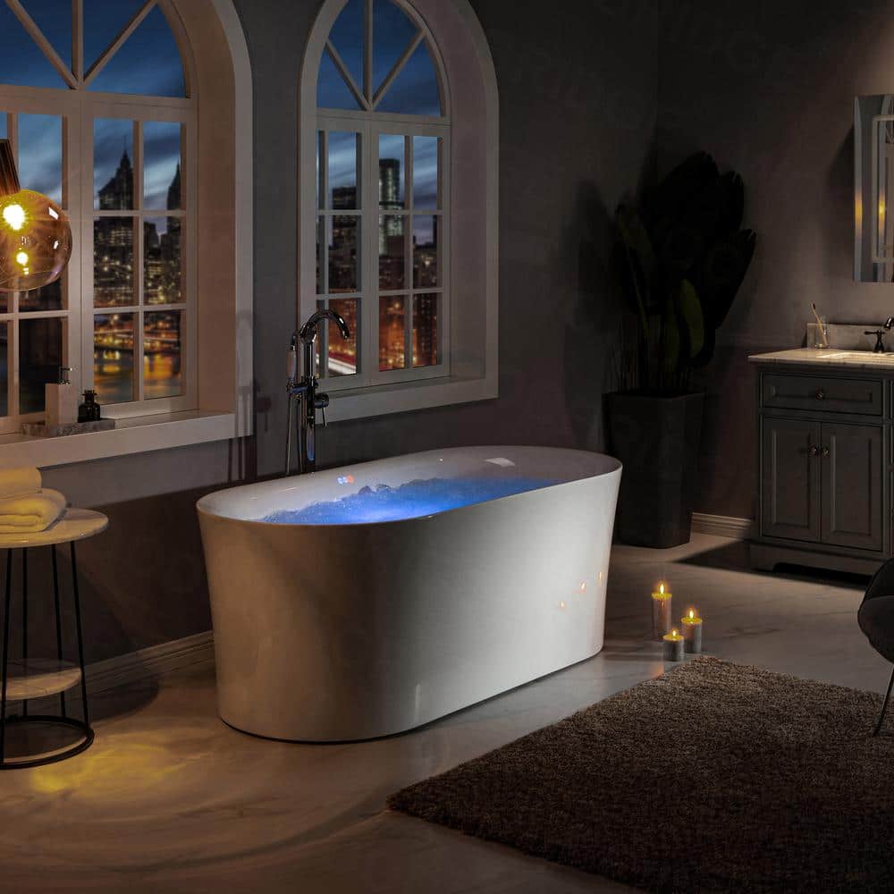 67'' White Acrylic Freestanding Air Soaking Bathtub with 208 Jets