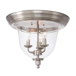 15 in. 3-Light Brushed Nickel Flush Mount Ceiling Light Fixture with Clear Glass Shade