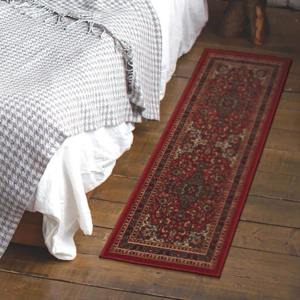 Red Oriental Design Washable Non-Slip Runner Rug