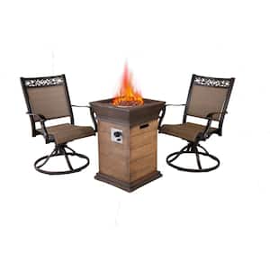 Ginnifer Dark Gold 3-Piece Cast Aluminum Patio Fire Pit Seating Set with Swivel Base for Garden, Field