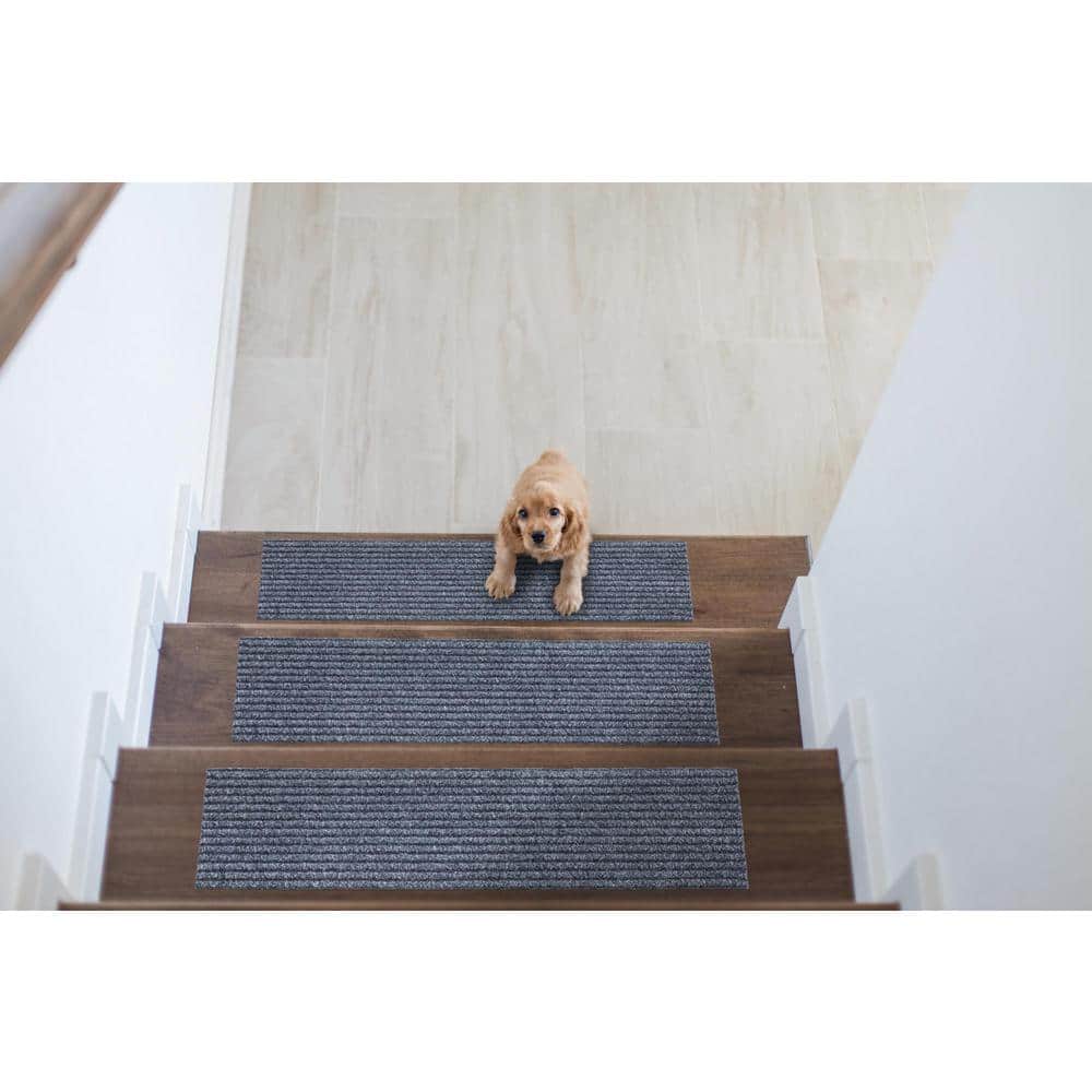 Gray Non-Slip Rubberback Ribbed Stair Treads Set of 7