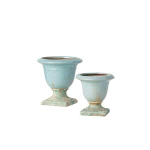 6.25" and 5" Aqua Ceramic Urns (Set of 2)