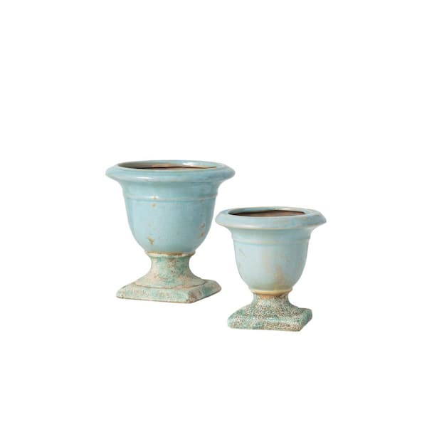 SULLIVANS 6.25" and 5" Aqua Ceramic Urns (Set of 2)