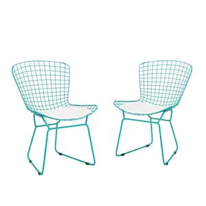 Morgan Teal Stationary Metal Outdoor Patio Dining Chair with White Cushions (2-Pack)