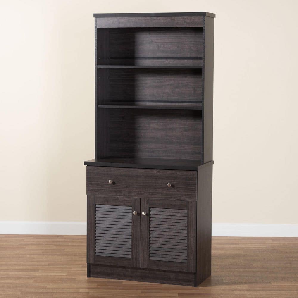 Elegant Dark Espresso Engineered Wood and PU Veneer China Cabinet