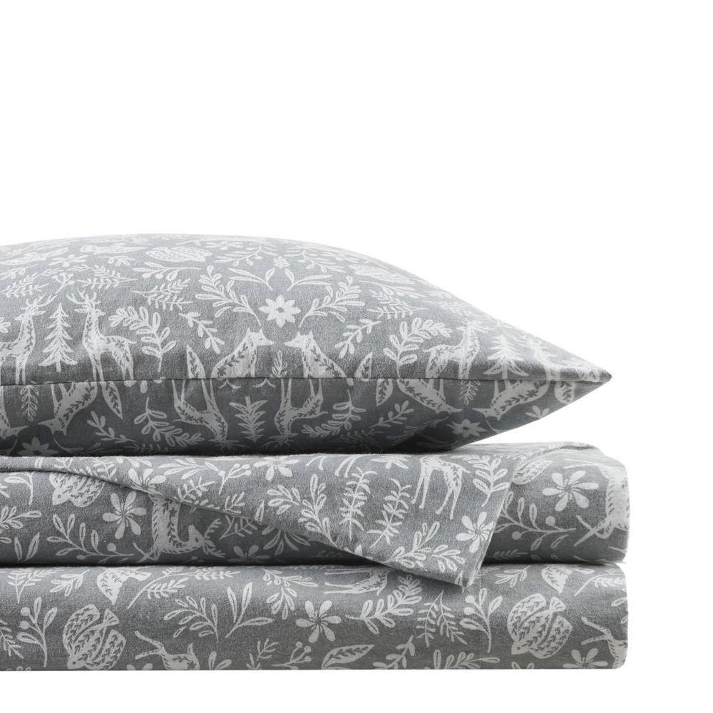 Queen Sage Winter Fauna Cotton Flannel Sheet Set