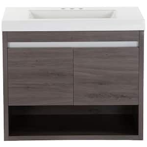 Wilby 30.5 in. W x 18.9 in. D Vanity in Dark Oak with Cultured Marble Vanity Top in White with White Sink